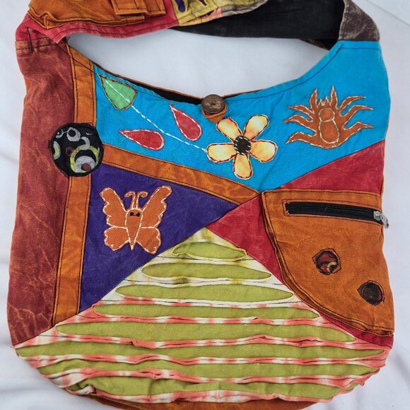 Rising International Patchwork Distressed Tye Die Multi Color Large Hobo Bag - Picture 2 of 16